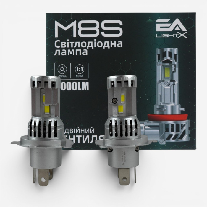 LED лампы H4 EA Light X M8S 8000Lm 6000K 12V для авто ближний/дальний свет (2 шт.)