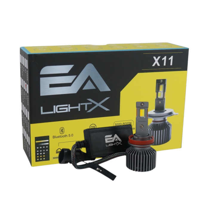 Светодиодные LED лампы H11 EA Light X X11 Smart Bluetooth 3000K-8000K 10000Lm кулер с регулировкой цвета (комплект 2 шт.)
