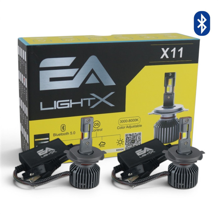 Світлодіодні LED лампи H4 EA Light X X11 Smart Bluetooth 3000K-8000K 10000Lm кулер з регулюванням кольору (комплект 2 шт.)