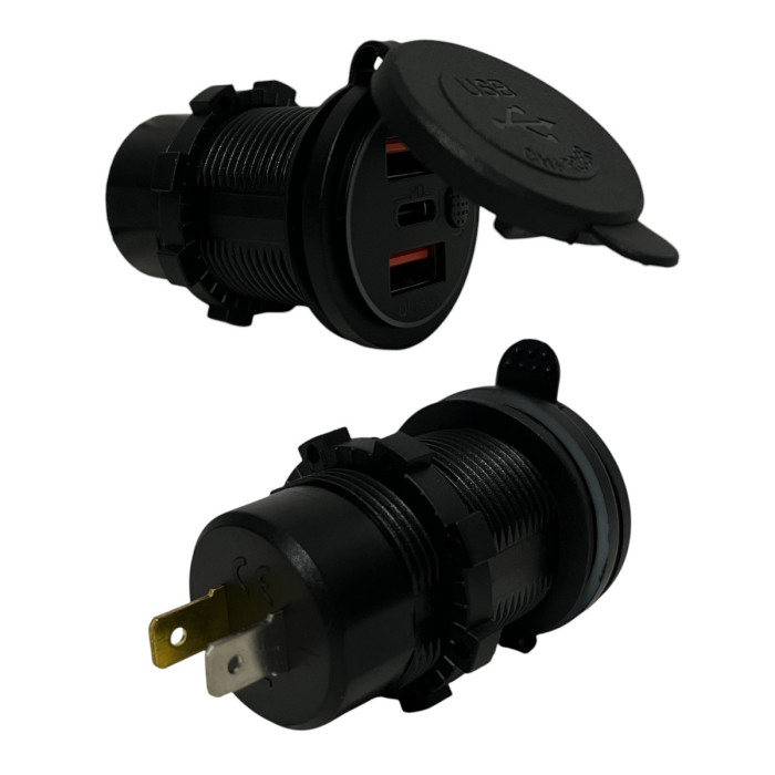 Автомобільна USB розетка врізна 2 USB QC 3.0 + Type-C PD 12V-24V червона підсвітка (1 шт)