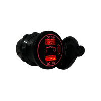 Автомобільна USB розетка врізна 2 USB QC 3.0 + Type-C PD 12V-24V червона підсвітка (1 шт)