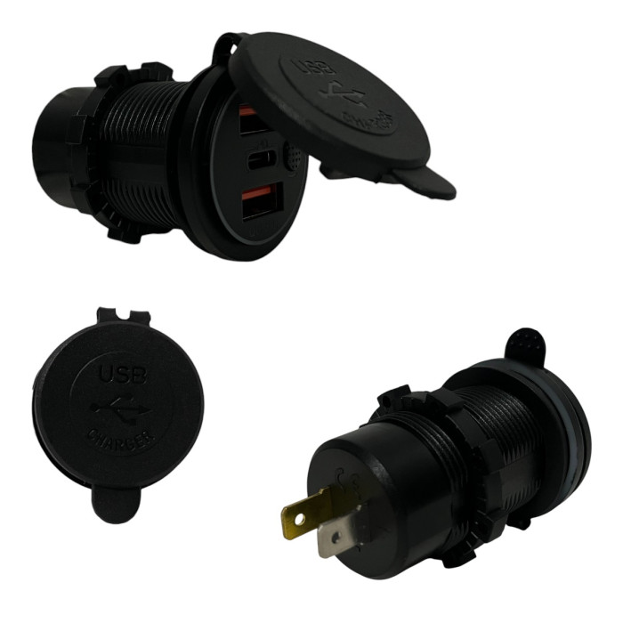 Автомобільна USB розетка врізна 2 USB QC 3.0 + Type-C PD 12V-24V червона підсвітка (1 шт)