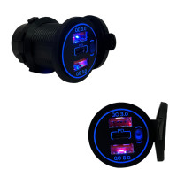 Автомобільна USB розетка врізна 2 USB QC 3.0 + Type-C PD 12V-24V синя підсвітка (1 шт)