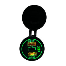 Автомобильная USB розетка врезная 2 USB QC 3.0 + Type-C PD 12V-24V зеленая подсветка (1 шт)