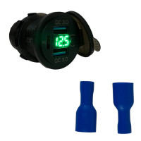 Автомобильная USB розетка врезная 2 USB QC 3.0 + Type-C PD с вольтметром и кнопкой 12V-24V зеленая подсветка (1 шт)