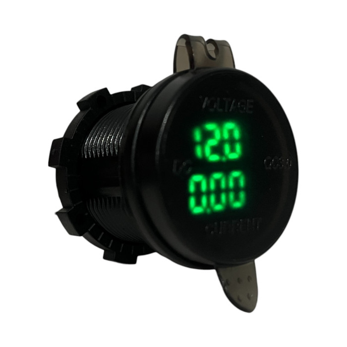 Автомобільна USB розетка врізна з вольтметром та амперметром 12V-24V QC 3.0 зелена підсвітка (1 шт)
