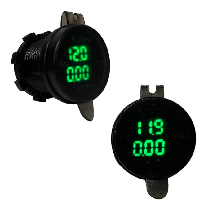 Автомобільна USB розетка врізна з вольтметром та амперметром 12V-24V QC 3.0 зелена підсвітка (1 шт)