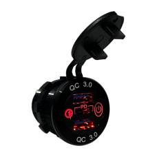 Врезная USB розетка авто 3 порта QC 3.0 + PD Type-C с Кнопкой 12V-24V Красная подсветка + Клеммы