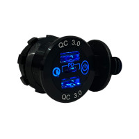 Врезная USB розетка авто 3 порта QC 3.0 + PD Type-C с Кнопкой 12V-24V Синяя подсветка + Клеммы