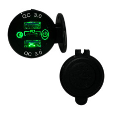 Врезная USB розетка авто 3 порта QC 3.0 + PD Type-C с Кнопкой 12V-24V Зеленая подсветка + Клеммы