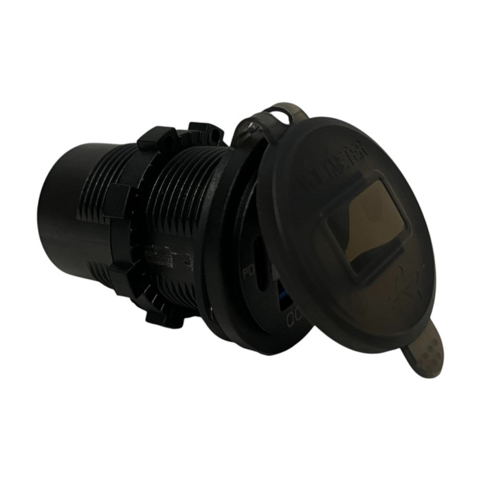 Врезная USB розетка авто 3 порта QC 3.0 + PD Type-C с Вольтметром и Кнопкой Красная + Клеммы