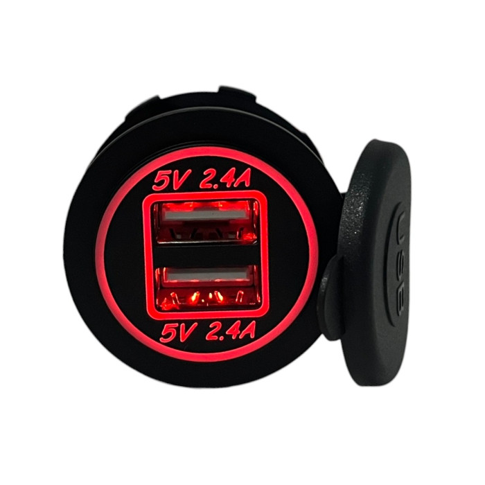 Врезная USB розетка в авто DS2118 12V-24V 2 порта 4.8A (2.4A+2.4A) Красная подсветка