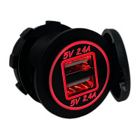 Врезная USB розетка в авто DS2118 12V-24V 2 порта 4.8A (2.4A+2.4A) Красная подсветка