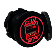 Врезная USB розетка в авто DS2118 12V-24V 2 порта 4.8A (2.4A+2.4A) Красная подсветка