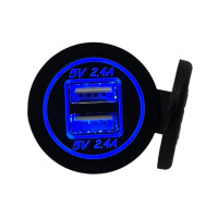 Врезная USB розетка в авто DS2118 12V-24V 2 порта 4.8A (2.4A+2.4A) Синяя подсветка + Клеммы