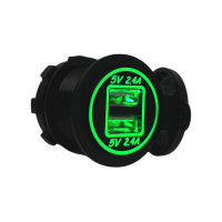 Врезная USB розетка в авто DS2118 12V-24V 2 порта 4.8A (2.4A+2.4A) Зеленая подсветка + Клеммы