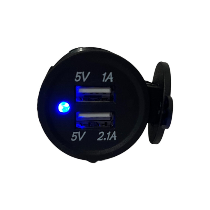 Врезная USB розетка зарядка в авто 12V-24V 2 порта 3.1A (2.1A+1A) Синяя подсветка + Заглушка