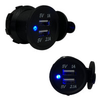 Врезная USB розетка зарядка в авто 12V-24V 2 порта 3.1A (2.1A+1A) Синяя подсветка + Заглушка