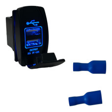Врезная USB зарядка Light X DS2302 для Toyota, Volkswagen, BMW (4.2A, 2×2.1A, прямоугольная, синяя подсветка)