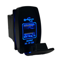 Врізна USB зарядка Light X DS2302 для Toyota, Volkswagen, BMW (4.2A, 2×2.1A, прямокутна, синя підсвітка)