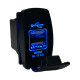 Врезная USB зарядка Light X DS2302 для Toyota, Volkswagen, BMW (4.2A, 2×2.1A, прямоугольная, синяя подсветка)