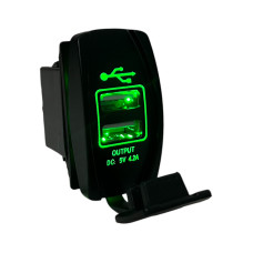Врезная USB зарядка Light X DS2302 для Toyota, Volkswagen, BMW (4.2A, 2×2.1A, прямоугольная, зеленая)