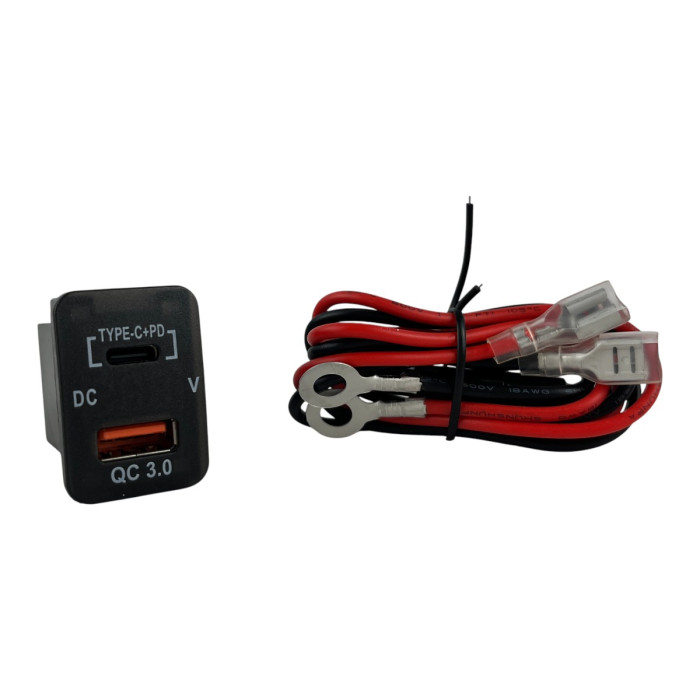 Врезная USB зарядка Light X Type-C PD + QC 3.0 для Toyota, Volkswagen, BMW (12–24V, быстрая зарядка)