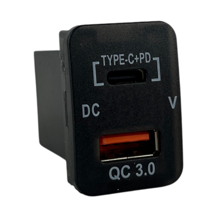 Врезная USB зарядка Light X Type-C PD + QC 3.0 для Toyota, Volkswagen, BMW (12–24V, быстрая зарядка)