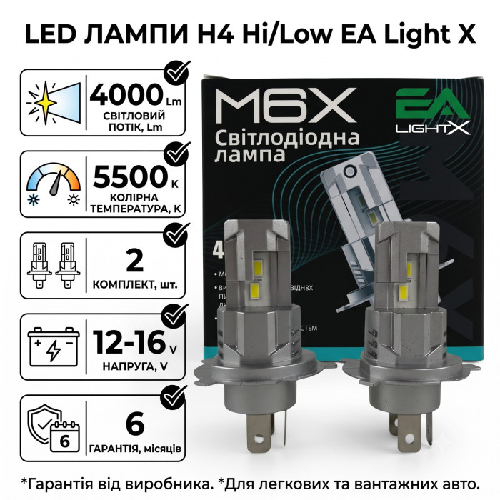 LED лампы Volvo 440 1988- H4 M6X ближний/дальний свет (4000Lm 5500K) / Вольво 440 (комплект 2 шт.)