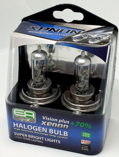 Комплект галогенных ламп EA Light X H4 12V 60/55W P43t VISION PLUS+70% (пластиковый бокс 2шт)
