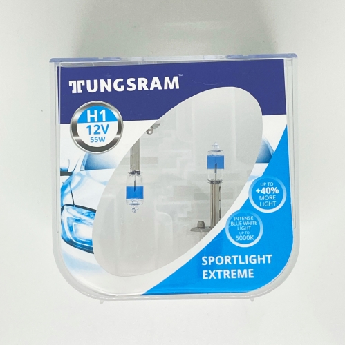 Комплект галогенних ламп Tungsram H1 55W 12V (2 шт./пластиковий бокс) Sportlight Extreme 5000K