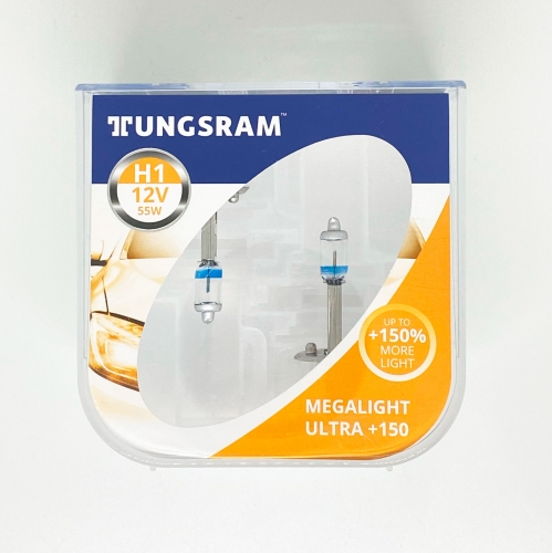 Комплект галогенних ламп Tungsram H1 55W 12V (2 шт./пластиковий бокс) Megalight Ultra +150 %