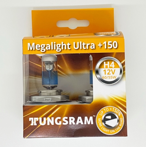 Комплект галогенних ламп Tungsram H4 60/55W 12V (2 шт./пластиковий бокс) Megalight Ultra +150%