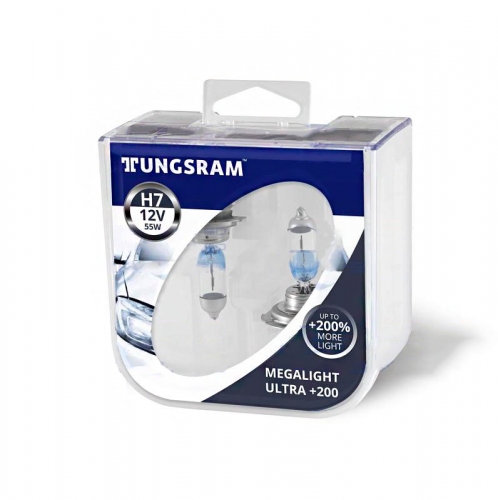 Комплект галогенных ламп Tungsram H7 12V 55W (2 шт./пластиковый бокс) Megalight Ultra +200%