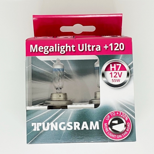 Комплект галогенних ламп Tungsram H7 12V 55W (2 шт./пластиковий бокс) Megalight Ultra +120%