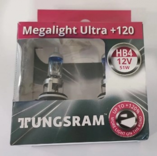 Комплект галогенних ламп Tungsram HB4 12V 51W (2 шт.) +120% картон (9006SNU B2)